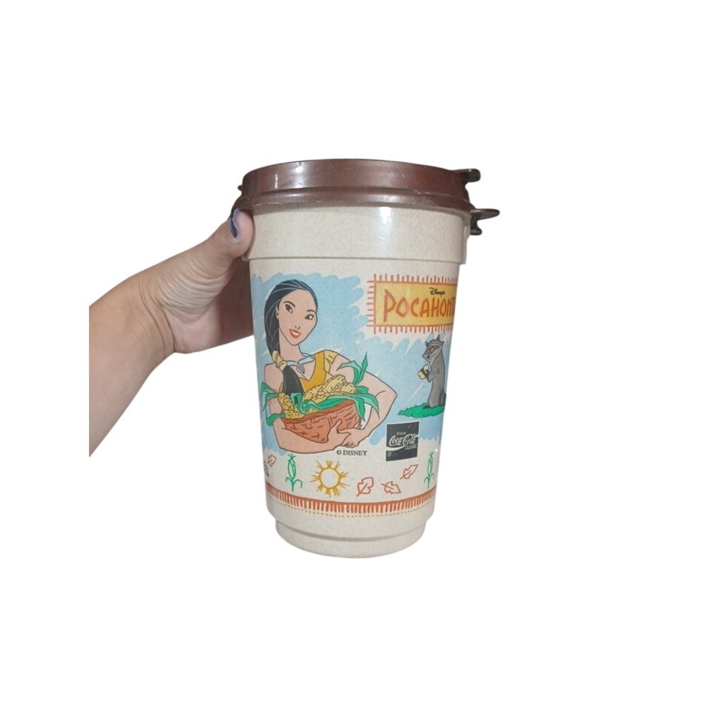 Vintage 1995 Disney Pocahontas Coca-Cola Travel Mug Meeko Raccoon Collectible